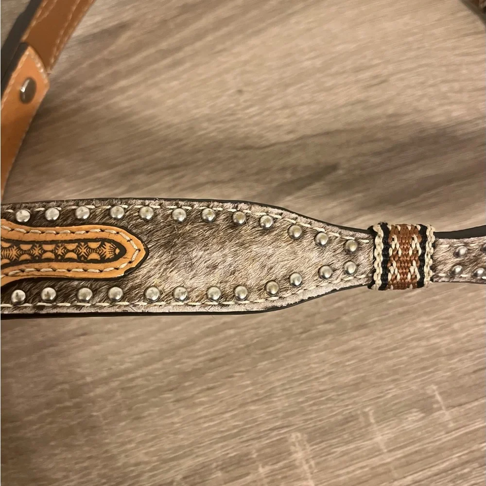 Nocona Genuine Leather Brown and Silver Unisex Western Belt 28